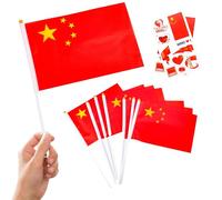 10 Piezas Banderas Pequeñas de China con Palo & 2 Tatuajes, Mini Bandiera china de Mano con Varilla para Mundial Fútbol 2026 Fiesta Nacional Olimpiadas Desfile Decoración Adornos Fiesta