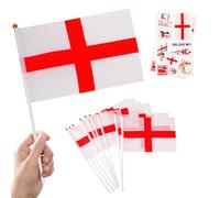 10 Piezas Banderas Pequeñas de Inglaterra con Palo & 2 Tatuajes, Mini Bandiera inglesa de Mano con Varilla para Mundial Fútbol 2026 San Jorge Olimpiadas Desfile Decoración Adornos Fiesta