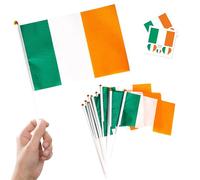 10 Piezas Banderas Pequeñas de Irlanda con Palo & 2 Tatuajes, Mini Bandiera irlandesa de Mano con Varilla para Mundial Fútbol 2026 San Patricio Olimpiadas Desfile Decoración Adornos Fiesta