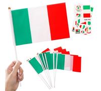 10 Piezas Banderas Pequeñas de Italia con Palo & 2 Tatuajes, Mini Bandiera italiana de Mano con Varilla para Mundial Fútbol 2026 Fiesta Nacional Olimpiadas Desfile Decoración Adornos Fiesta