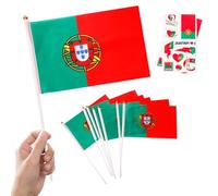 10 Piezas Banderas Pequeñas de Portugal con Palo & 2 Tatuajes, Mini Bandiera portuguesa de Mano con Varilla para Mundial Fútbol 2026 Fiesta Nacional Olimpiadas Desfile Decoración Adornos