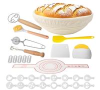 10 Piezas Banetones para Pan,23 cm Redonda Cesta de Fermentación de Pan,Cesta Fermentada Tejida a Mano de Ratán Natural, Kit Completo de Panadero para Principiantes