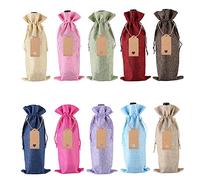 10 Piezas Bolsas Botella Vino de Yute, Bolsas de Regalo de Vino con Cordón, Bolsas de Regalo de Vino Reutilizables, Bolsas de Regalo de Vino de Arpillera, con Etiquetas, para Vino, Fiesta