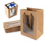 10 Piezas Bolsas de Papel Kraft para Regalos, Bolsa de Regalo de Papel Kraft con Ventana Transparente 25x18x13cm Bolsas Regalo con Asa Marrón Bolsa Papel para Cumpleaño, Banquete, Regalo