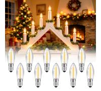 10 Piezas Bombillas de Vela E10 LED 34V 0.2W Bombillas de Repuesto | Blanco Cálido 2100K, 60 Lúmenes, Vela Puntiaguda para 7 Arcos, Cadena de Luces, Luces de Puente, Velas de Navidad