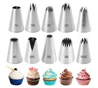 10 Piezas Boquillas Decorativas, Boquillas Pasteleras Profesionales Grandes, Boquilla para Manga Pastelera de Acero Inoxidable Reutilizables, Puntas de Decoración de Pasteles, para Cupcakes, Galletas