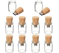 10 Piezas Botella Corcho Vaso 32GB - Cork Glass Bottle - Memoria Almacenamiento de Datos - USB Flash Pen Drive Memory Stick - Vaso Transparente