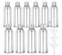 10 Piezas Botellas de Viaje 100 ml con 3 Embudos, Botes Rellenables de Transparente para Champú, Loción, Gel de Ducha, Cosméticos, Apto para Viaje en Avión, Accesorios de Viaje etc