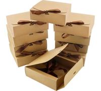 10 Piezas Caja De Regalo Kraft,16.5x16.5x 5cm Plegable Cajas De Regalo Con Tapa,Cajas Regalo Carton Con Cinta Para Cumpleaños Bodas Navidad CumpleañOs Fiestas Embalaje De Regalos