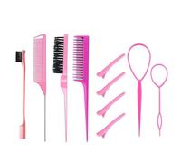 10 Piezas Cepillos De Pelo Nailon, Cepillo De Borde De Doble Cara, Herramientas De Acabado Del Cabello, Peine Suave Para El Cuidado Del Cabello, Con Clips De Pico De Pato Para Mujeres y Niñas (Rosa)
