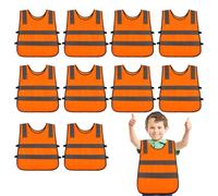 10 Piezas Chaleco Reflectante Niño, Chaleco Reflectante para Niños, Chaleco de Seguridad para Niños 3-12 Años, Chaqueta de Alta Visibilidad para Noche Ejecutar Ciclismo Camino al Colegio (Naranja)