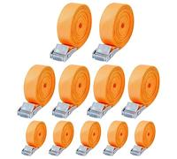 10 Piezas Cinchas de Amarre,25mm x 4m Correas Tensoras，con Cierre de Clip según DIN EN 12195-2, Correa de Fijación para Furgonetas, Motos, Bicicletas, Naranja