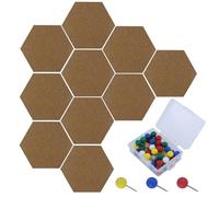 10 Piezas Corcho Pared Autoadhesivo, Tablero de Corcho Hexagonal, Pizarra Corcho, Tablón de Anuncios, para Bricolaje, Colgar Fotos, Decoración Del Hogar Y Notas, con Alfileres de Colores