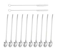 10 Piezas Cucharas de Paja con Cepillo de Limpieza, Pajitas de Metal, Pajitas Reutilizable de Acero Inoxidable, Pajitas para Bebida Cócteles, 2 en 1 Cuchara de Paja, Pajita para Bebida Cócteles
