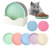 10 Piezas Cuencos para Gatos con 2 Alfombrillas Antideslizantes, Circular Comedero Gato con Base De Almacenamiento, Coloridos Cuenco Gato, Accesorios para Gatos y Gatos De Patas Cortas