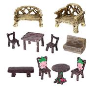 10 piezas de accesorios de jardín de hadas, 10 piezas de muebles de jardín de hadas en miniatura, muebles de casa de muñecas, sillas de mesa en miniatura, banco de resina para casa de pueblo