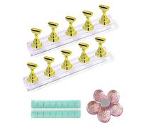 10 piezas de acrílico Nail Art Display Stand con 3 bases de soporte de uñas Crystal Nail Art Stand magnético para práctica de uñas Stand DIY Nail Art Tools Art Salon Gold