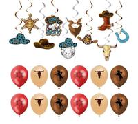 10 piezas de amuletos en espiral de vaquero, 12 piezas de globos de vaquero, decoraciones colgantes con tema de vaquero, decoraciones estilo vaquero occidental, artículos para fiestas