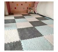 10 Piezas De Baldosas De Alfombra Entrelazadas, Juego De Alfombrillas Cuadradas De Espuma De Felpa, Tapete De Juego De Rompecabezas De Felpa Esponjosa Entrelazada, 12x12(Color:Azul + Blanco+Grey)