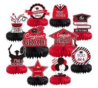 10 piezas de centros de mesa de graduación de panal rojo, 10 piezas rojas de doble cara 2024 centros de mesa de graduación 2024, centros de mesa de fiesta, suministros de fiesta,