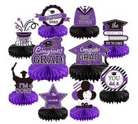 10 piezas de centros de mesa de panal de abeja de graduación, color morado, felicitaciones, graduados, para recuerdos de fiesta de graduación