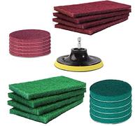 10 Piezas de Estropajo para Taladro Electrico - Kagni Cepillo Limpieza, Incluye Accesorio para Taladro, 5 Almohadillas Rojas Sin Rasguño y 5 Almohadillas Verdes Rigidas, para la Limpieza del Hogar