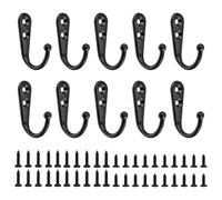 10 piezas de ganchos individuales retro, con 40 tornillos de cabeza plana, ganchos de baño, gancho de abrigo con orificios, mini ganchos de pared, se pueden usar para colgar sombreros, bolsos (negro)