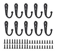 10 piezas de ganchos individuales retro, con 40 tornillos de cabeza plana, ganchos de baño, gancho de abrigo con orificios, mini ganchos de pared, se pueden usar para colgar sombreros, bolsos (negro)