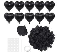10 Piezas De Globos Negros En Forma De Corazón, 100 Piezas De Pétalos Simulados, 1 Rollo De Cinta, 1 Trozo De Pajita, 20 Piezas De Pegamento, Globos Decorativos En Forma De Corazón