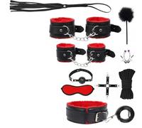 10 piezas de kits de bondage sexual BDSM, ataduras, esposas fetiche, esposas de tobillo,pinzas para pezones,mordaza de bola, juegos para adultos, juegos previos, juguetes eróticos para parejas (rojo)