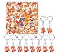 10 Piezas De Linda Cadena De Llaves De Zorro Y 50 Piezas De Pegatinas De Graffiti, Cadena De Llaves De Dibujos Animados, Accesorios De Moda, Regalos De Fiesta De Animales De Bosque.