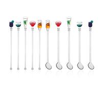 10 Piezas De Palitos Para Mezclar CóCteles, Mezcladores Y Cucharas Para Mezclar Reutilizables, Palitos ArtíSticos Transparentes En Forma De Copa De Vino Para CóCteles, Café, Té Con Leche (23 Cm)