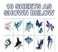 10 Piezas de Tatuajes Temporales 3D de Animales Realistas, Impermeables y Duraderos, Calcomanías de Mariposas/Aves/Vida Marina para Decoración de Brazos, Clavículas y Espalda