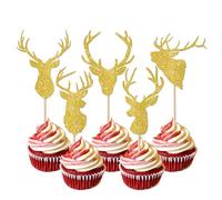 10 Piezas Decoración para Cupcakes de Ciervo de Navidad, con Purpurina, Adornos para Cupcakes de Ciervo de Navidad, para Decoración de Pasteles,Año Nuevo, Fiesta Temática