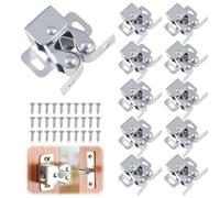 10 Piezas Doble Rodillo Gabinete Pestillo Puerta, Cierres de Puerta de Armario de Doble Rodillo, Cierre Puerta Armario con 40 Tornillos, para Cocina Casa y Muebles Baño Cerradura de Captura (Plata)