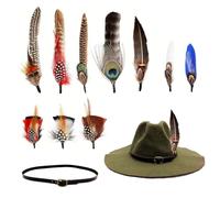 10 Piezas Flores De Sombrero De Plumas, 1 Pieza Cinturón De Sombrero, Plumas De Pavo Real, Plumas De Sombrero, Plumas De Colores para Manualidades, Decoración De Plumas