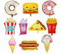 10 Piezas Globos de Donuts, Helado Decoración Cumpleaños, Globos Helio Hamburguesa, Globos de Aluminio para Palomitas, Adecuados para Globos de Cumpleaños con Temática de Helado para Niñas