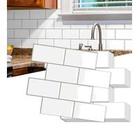 10-Piezas Grueso Azulejos Adhesivos Cocina, 3D Metro Blanco Adhesivo,Autoadhesivos Vinilo Baldosas Azulejos Adhesivos, Baldosa Cuarto de baño Pared (Gris y Blanco, 30.5 x 25.4CM)