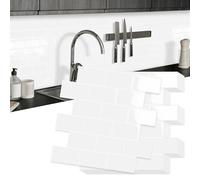 10-Piezas Grueso Azulejos Adhesivos Cocina, 3D Metro Blanco Adhesivo,Autoadhesivos Vinilo Baldosas Azulejos Adhesivos, Baldosa Cuarto de baño Pared (Blanco,30.5 x 30.5CM)