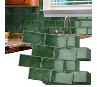10-Piezas Grueso Azulejos Adhesivos Cocina, 3D Metro Blanco Adhesivo,Autoadhesivos Vinilo Baldosas Azulejos Adhesivos, Baldosa Cuarto de baño Pared (Verde Claro, 32 x 27CM)
