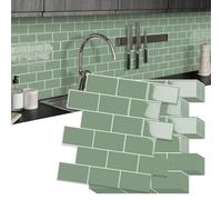 10-Piezas Grueso Azulejos Adhesivos Cocina, 3D Metro Blanco Adhesivo,Autoadhesivos Vinilo Baldosas Azulejos Adhesivos, Baldosa Cuarto de baño Pared (Verde,30.5 x 30.5CM)