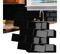 10-Piezas Grueso Azulejos Adhesivos Cocina, 3D Metro Blanco Adhesivo,Autoadhesivos Vinilo Baldosas Azulejos Adhesivos, Baldosa Cuarto de baño Pared (Negro, 32 x 27CM)