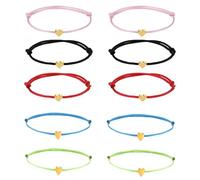 10 Piezas Heart Bracelet Ladies Heart Friendship Bracelet - Banda Textil con un pequeño corazón de Oro - Hecho a Mano - Pulsera de Mujer de tamaño Ajustable