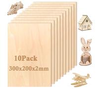 10 Piezas Hojas de Madera de Balsa, Hoja de Madera Contrachapada de 300× 200×2mm, Madera Fina sin Terminar, Madera Contrachapada, para Proyectos de Modelos de Barcos, Casa de Madera, Aeronave