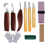 10 Piezas Juego de Herramientas para Tallar Madera, Cuchillo de Talla de Madera con Guantes Piedras de Afilar Tiras de Pulir Aceite Cera Cuchillo de Trinchar para Principiantes Profesionales (Tipo 1)