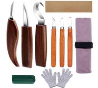 10 Piezas Kit Tallado Gubias Multiherramienta con Cera Pulidora, Bolsa Almacenamiento, Guantes, Correa Afilado, Juego Herramientas Tallar Madera para Principiantes, Grabadores Profesionales, Artistas