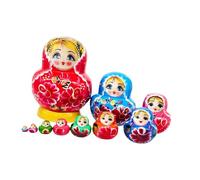 ＡＷＨＡＯ 10 Piezas Matrioska Set de Muñecas Apilables Juguete de Madera Folk Hecho a Mano Pintura Creativa Adecuado para Regalo y Decoración, Rojo