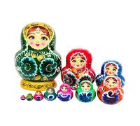 ＡＷＨＡＯ 10 Piezas Matrioska Set de Muñecas Apilables Juguete de Madera Folk Hecho a Mano Pintura Creativa Adecuado para Regalo y Decoración, Verde