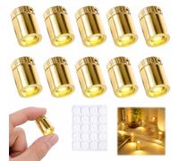 10 Piezas Mini Luces LED Doradas para Casa de Muñecas y Bricolaje | Tamaño 1x1,5 cm | Pilas AG3 Integradas | Interruptor Giratorio sin Cables | Luz Blanca Cálida y Carcasa Dorada