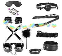 10 Piezas Nuevo Ajustable Negro Cuero Interior Set De Fitness, Multifuncional, con Palo De Pluma Y Esposas - D10